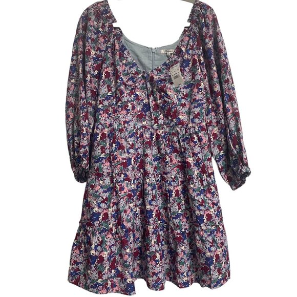 NWT Madewell Floral Puff Sleeves Tiered Cotton Dress with Pockets Size 8 - Picture 2 of 9